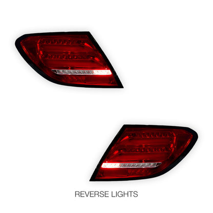 Mercedes-Benz C-Class W204 (2007 - 2011) Clear Red Sequential Full LED Tail Lights LH + RH