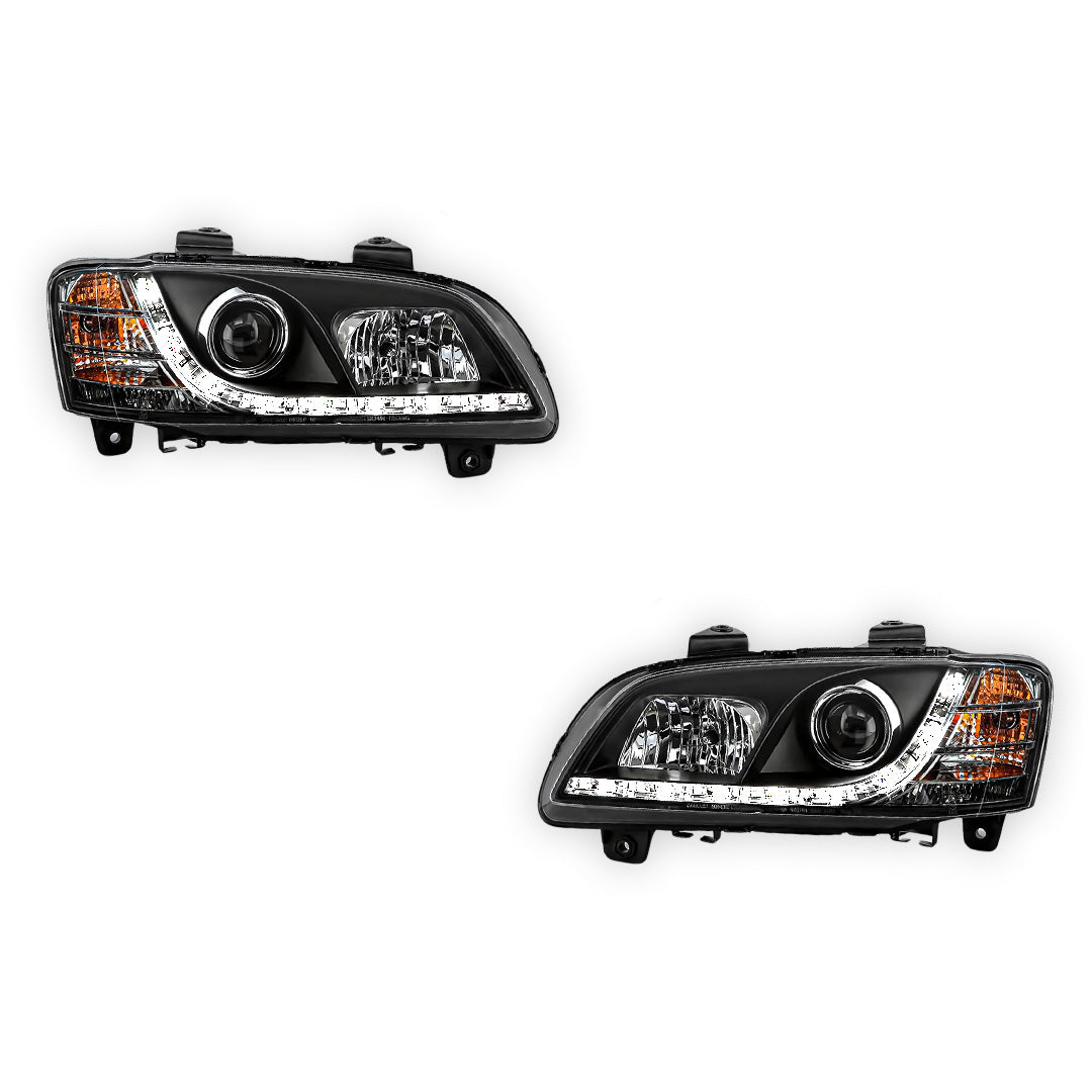Holden Commodore VE Series 2 (2010 - 2013) Black DRL LED Headlights LH + RH