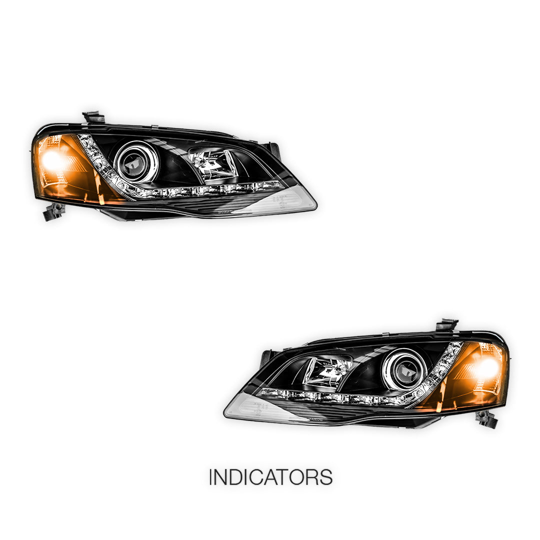 Ford Falcon BF Series 2 (2006 - 2008) Black LED Headlights LH + RH