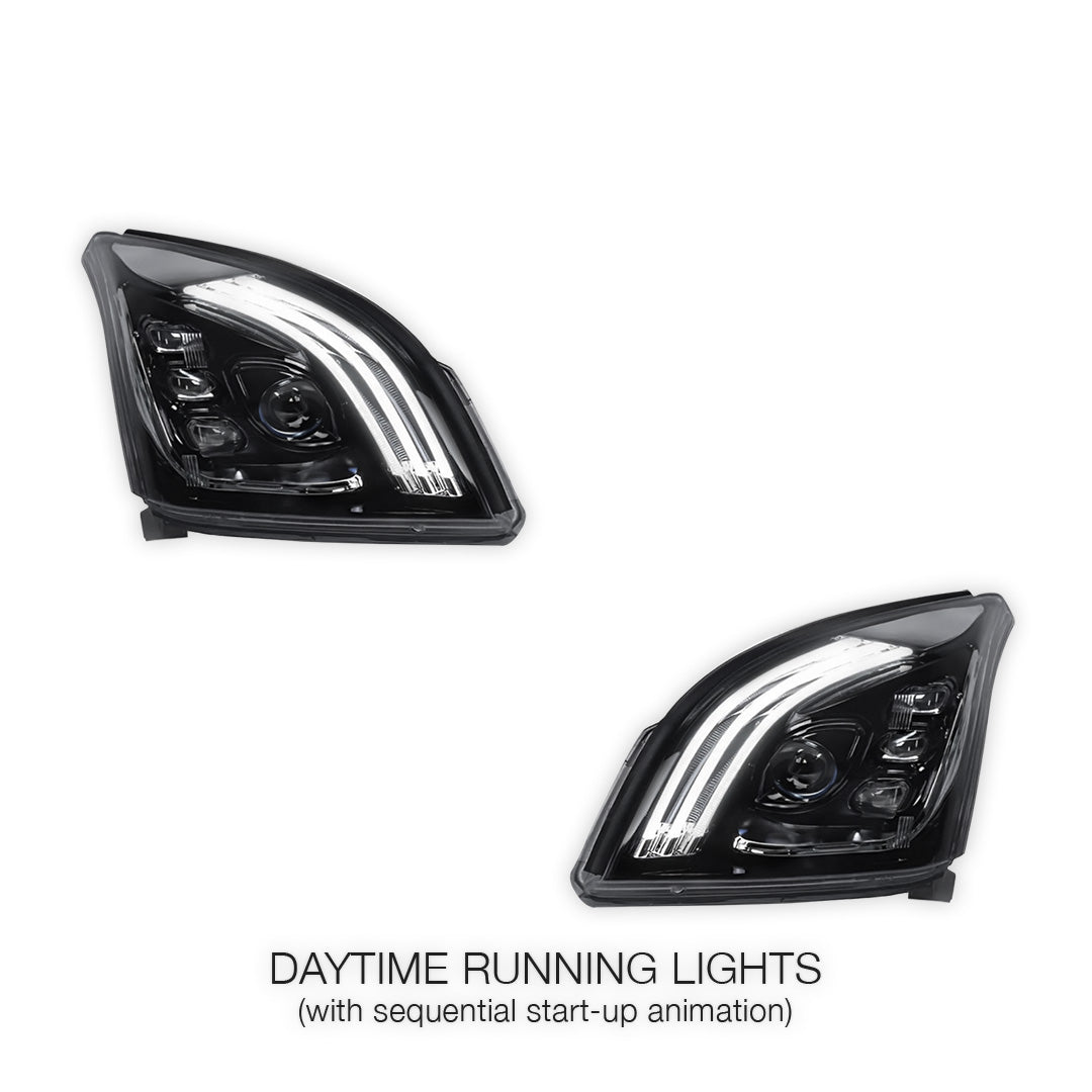 Toyota Prado 120 Series All Models (2003 - 2009) Sequential Black Demon Eye LED DRL Projector Headlights LH + RH