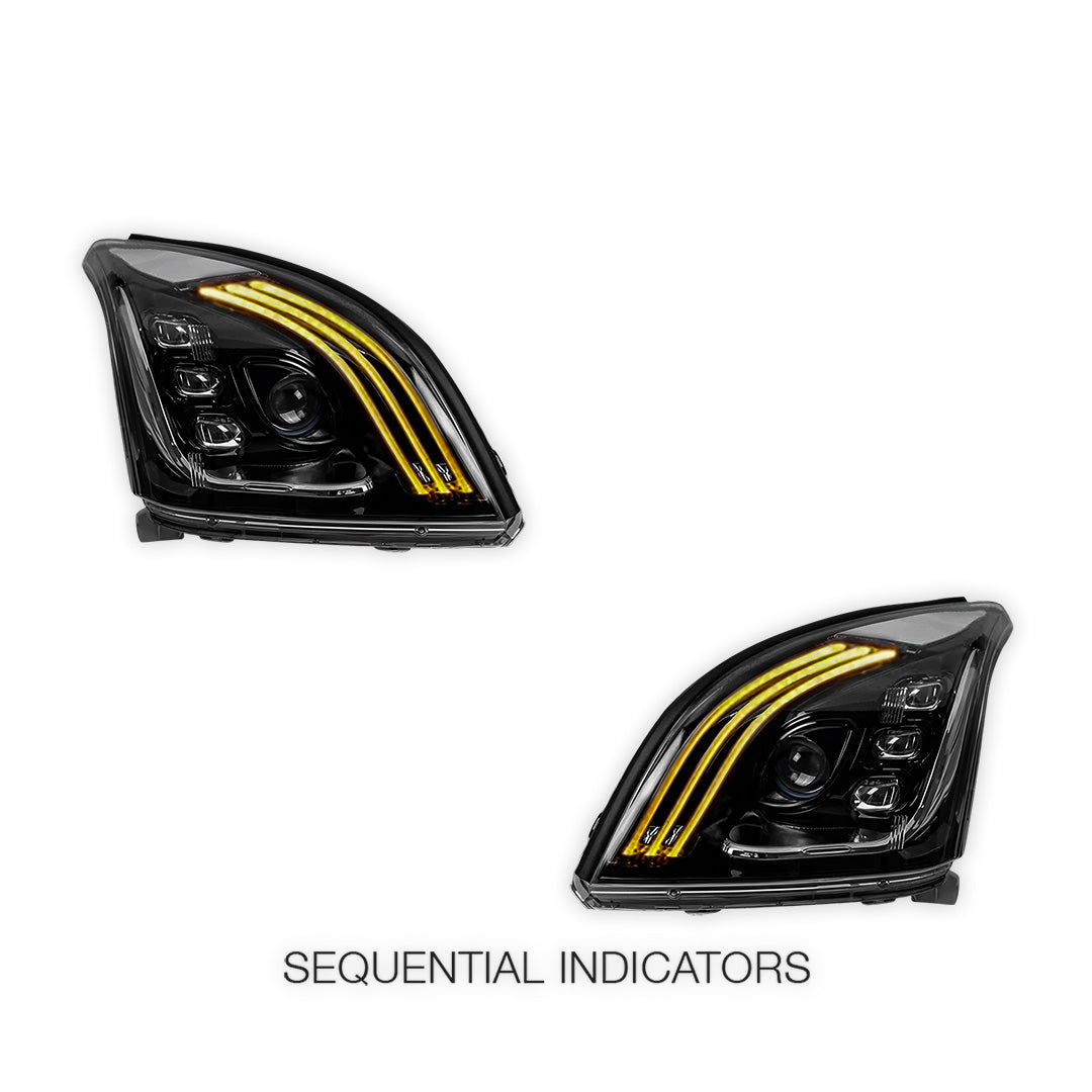 Toyota Prado 120 Series All Models (2003 - 2009) Sequential Black Demon Eye LED DRL Projector Headlights LH + RH